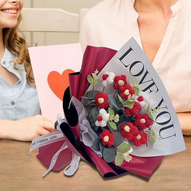 Ramo de flores de ganchillo Macarena decoración del hogar flor artificial tejido Día de la Madre Rojo