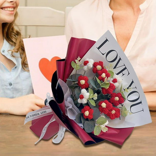 Ramo de flores de ganchillo Macarena decoración del hogar flor artificial tejido Día de la Madre Rojo
