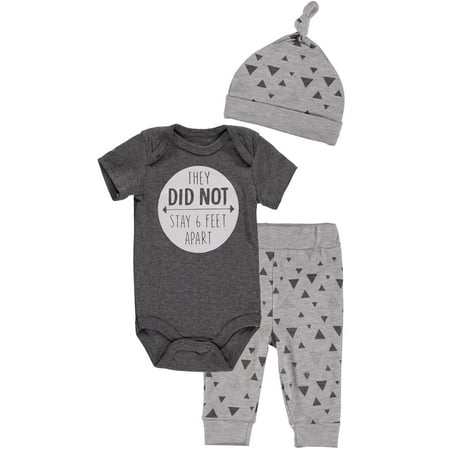 Bon Bebe Boys 0-9 Months Bodysuit Pant Set with Matching Hat Grey 6-9 Months