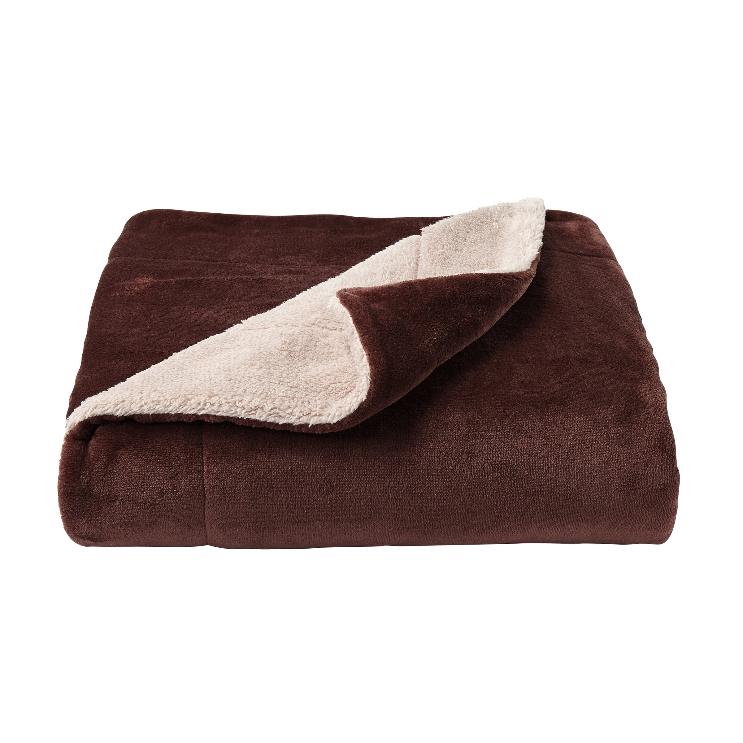 Poly Fleece Sherpa – Oversized Plush Woven Polyester Sherpa Fleece Solid Color Throw by Somerset Home (Mahogany and Dove)