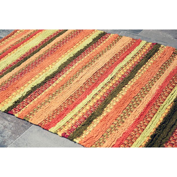 Orange Cotton Striped Door mat Rug Indoor 2x3' Entrance Entryway Rug