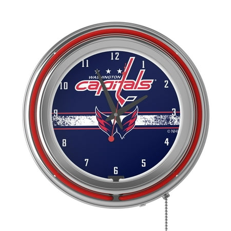 Washington Capitals NHL Chrome Double Ring Neon Clock - Red, Navy, White