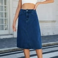 thumbnail image 4 of MNCEKFOD Women's Skirts Summer 2025 New Elastic Waist Denim Skirts Loose Trendy Solid Color A Line With Pockets Classic Fit Skirt Blue M, 4 of 7