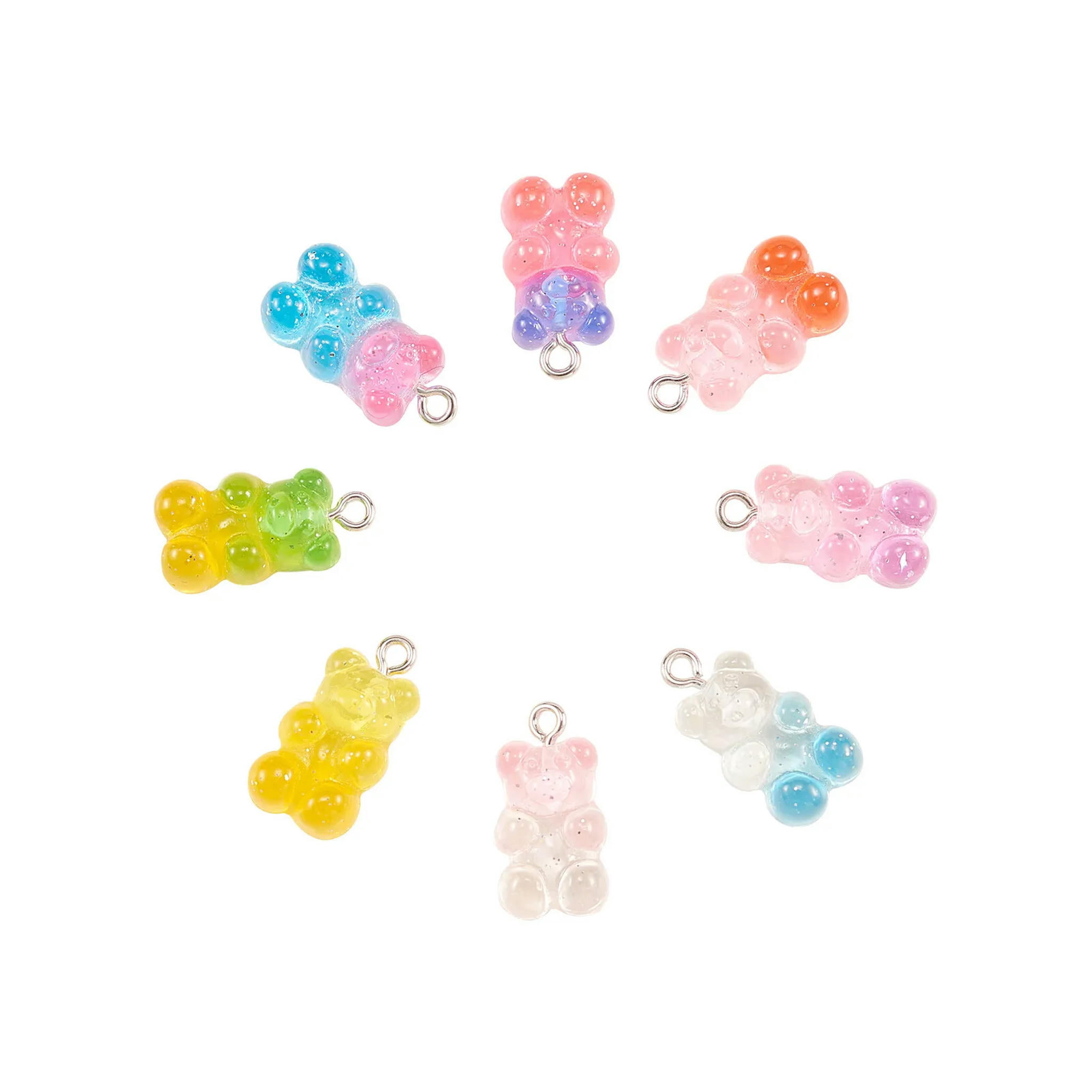 U8MO 160x Gummy Bear Charms Glitter Powder Resin Pendant for Jewelry Making Keychain
