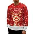 thumbnail image 2 of FAOWME Men's Christmas Pullover Long Sleeve Round Neck Reindeer Print Fashion Casual Sweatshirt Top For Autumn Winter Daily Wear Red S, 2 of 5