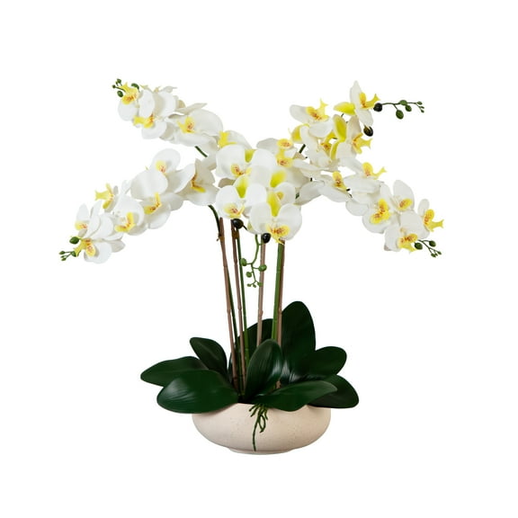 Nearly Natural 23in. Artificial Phalaenopsis Orchid Arrangement in White Ceramic Planter (Real Touch)