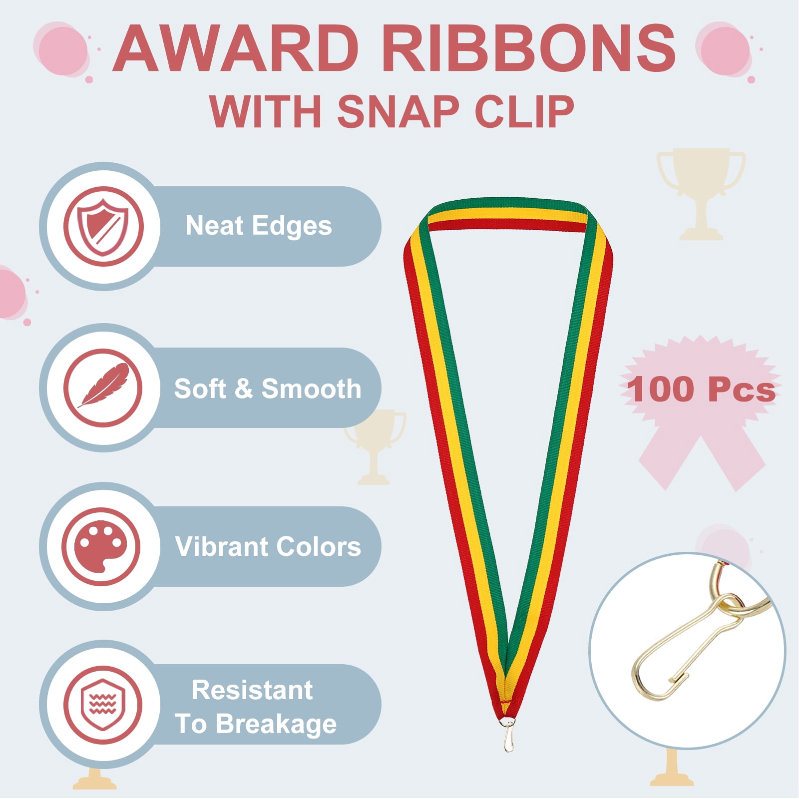 Uxcell Award Neck Ribbons with Snap Clips Polyester Medal Lanyards for Competitions Red/Yellow/Green 100 Pack
