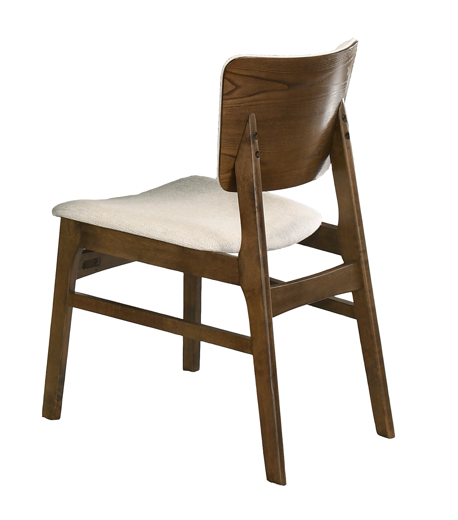 2pc Mid-century Modern Upholstered Chairs Brown Finish Beige Fabric Upholstery Wooden Dining Room Furniture