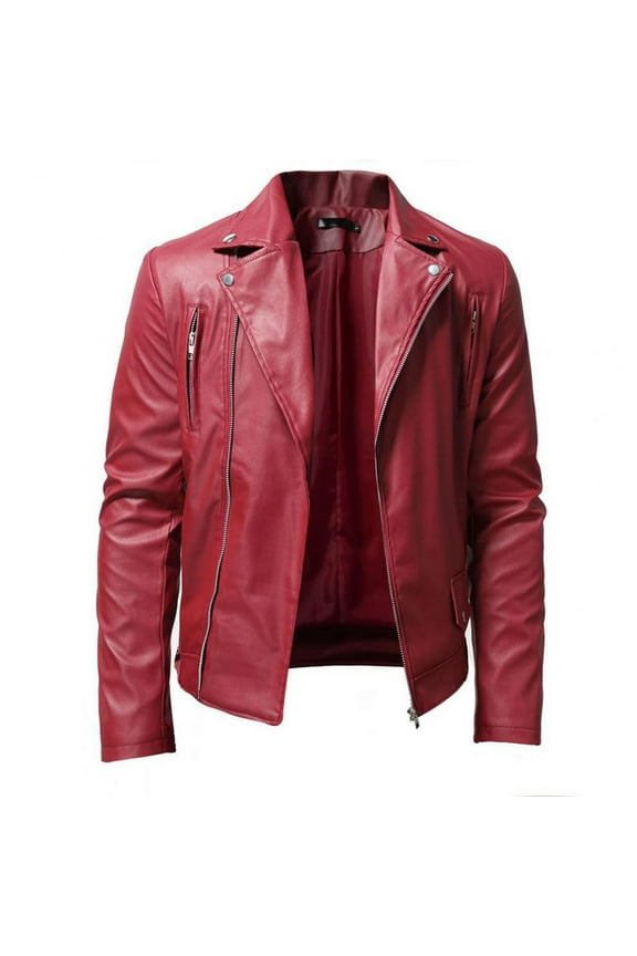 Leather Jacket for Men Novelty Stand Collar Punk Motorcycle Washed Leather Long Sleeve Hoodless Casual Outwear & Jackets for Party Club Birthday