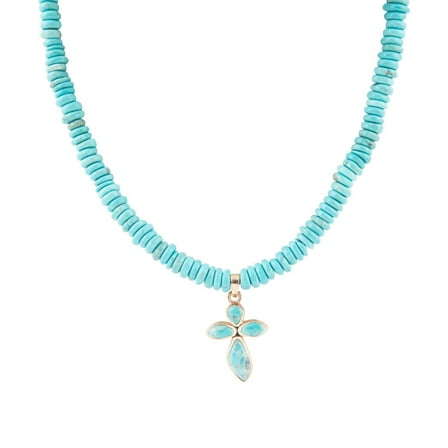 Blue Turquoise on the Cross Pendant Necklace
