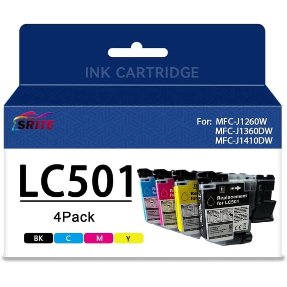 LC501 Ink Cartridges 4-Pack Compatible for Brother LC501 MFC-J1260DW MFC-J1360DW MFC-J1410DW Printer, 300 Pages Set,Black/Cyan/Magenta/Yellow