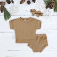 thumbnail image 2 of Bullpiano 3Pcs Baby Short Sleeve Solid Tee Tops+Shorts+Headband Set, Newborn Summer Clothes Suit, Toddler Outfits, 0-24 Months, 2 of 6