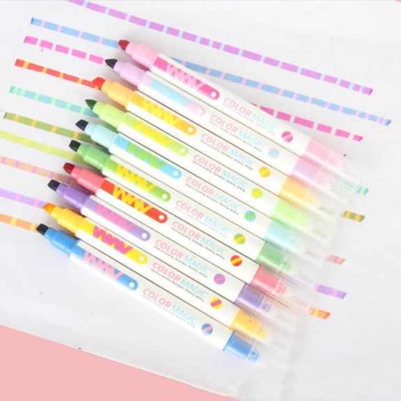 Apeya 10Pcs Erasable Highlighters Assorted Colors Double Tip Highlighter Pens No Bleed Markers Smooth Writing Stationery Set for Journaling Planner Notes