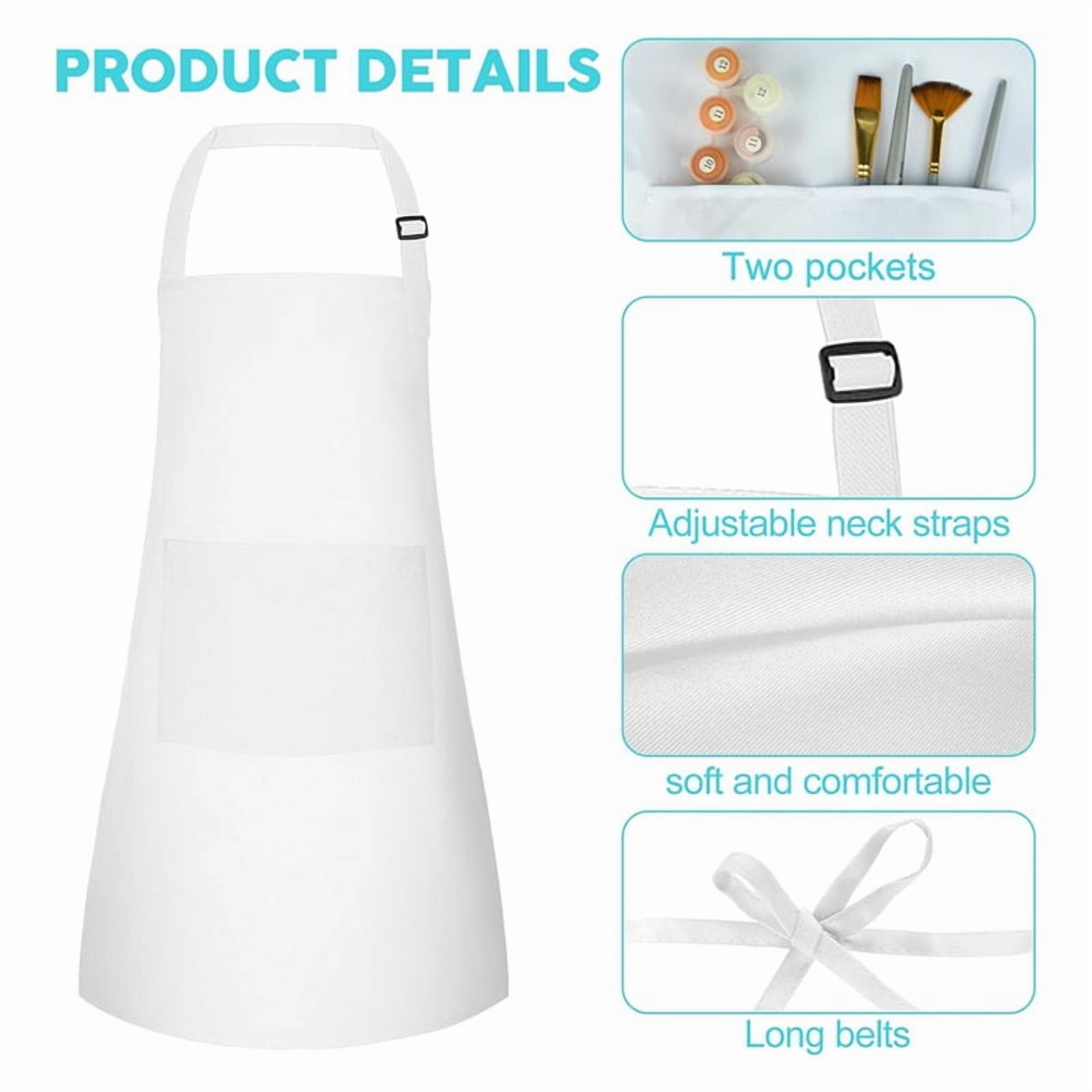10 Pack Kids Apron Adjustable Children Apron with 2 Pockets Chef Painting Apron for Cooking Baking Painting White