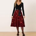 thumbnail image 2 of Valentine Day Dress for Women 1950S Retro Long Sleeve V-Neck Cocktail Dresses with Belt Love Heart Printing A-Line Dress 2026 Wine M, 2 of 5