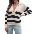 thumbnail image 2 of Idoravan Women's Plus Size Tops Clearance Fashion Womens Casual V Neck Stripe Long Sleeve Pullover Knitted Sweater Tops, 2 of 9