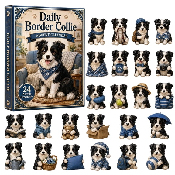 Border Collie Christmas Advent Calendar, 24-Day Holiday Countdown Calendar, 2D Acrylic Hanging Ornaments, Reusable Collectible Decor for Christmas Tree & Home, Gift for Dog Lovers