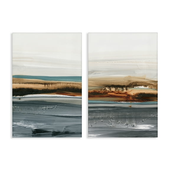 Stupell Industries Coastal Beach Impression Abstract Painting Wrapped Canvas Art Print Wall Art, 16 x 24, Set of 2