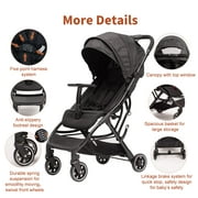 Compact Umbrella Stroller for Airplane,One-Hand Folding Baby Stroller, Lightweight Travel Stroller Newborn Infant Stroller w/Adjustable Backrest/Footrest/Canopy/T-Shaped Bumper (Black)