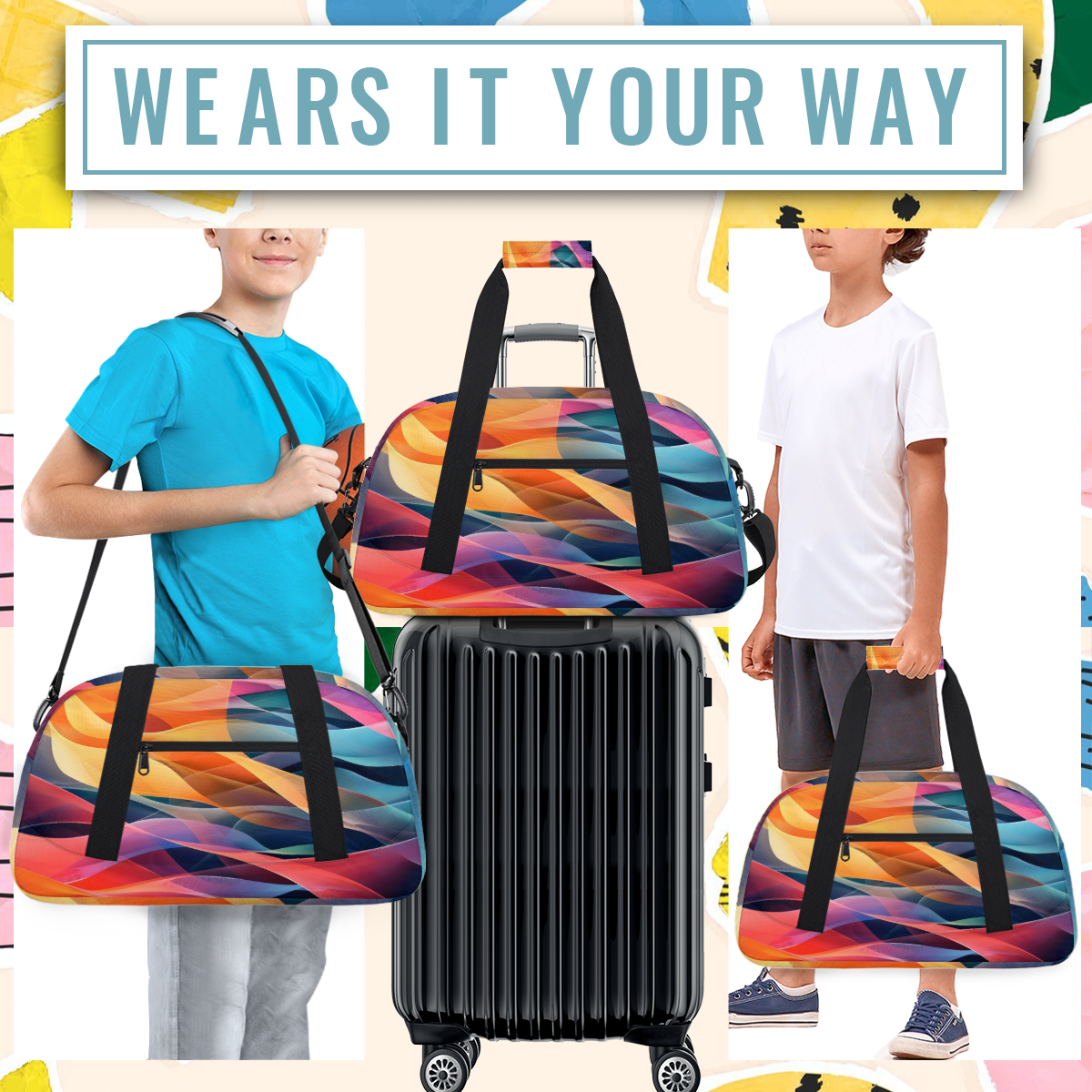 Herdesigns Sports Duffle Bags Travel Duffle Bag Gym Bag Modern Stripe Abstract Weekender Travel Bag Waterproof Overnight Bag Carry On Travel Tote Bag Dance Bags