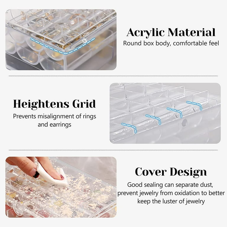Yapicoco Earring Organizer, Acrylic Jewelry Organizer Box for Earrings  Storage, Acrylic Jewelry Box Holder with 38 Small Compartment Trays,  3-Layer Travel Clear Jewelry Box Gift for Women 