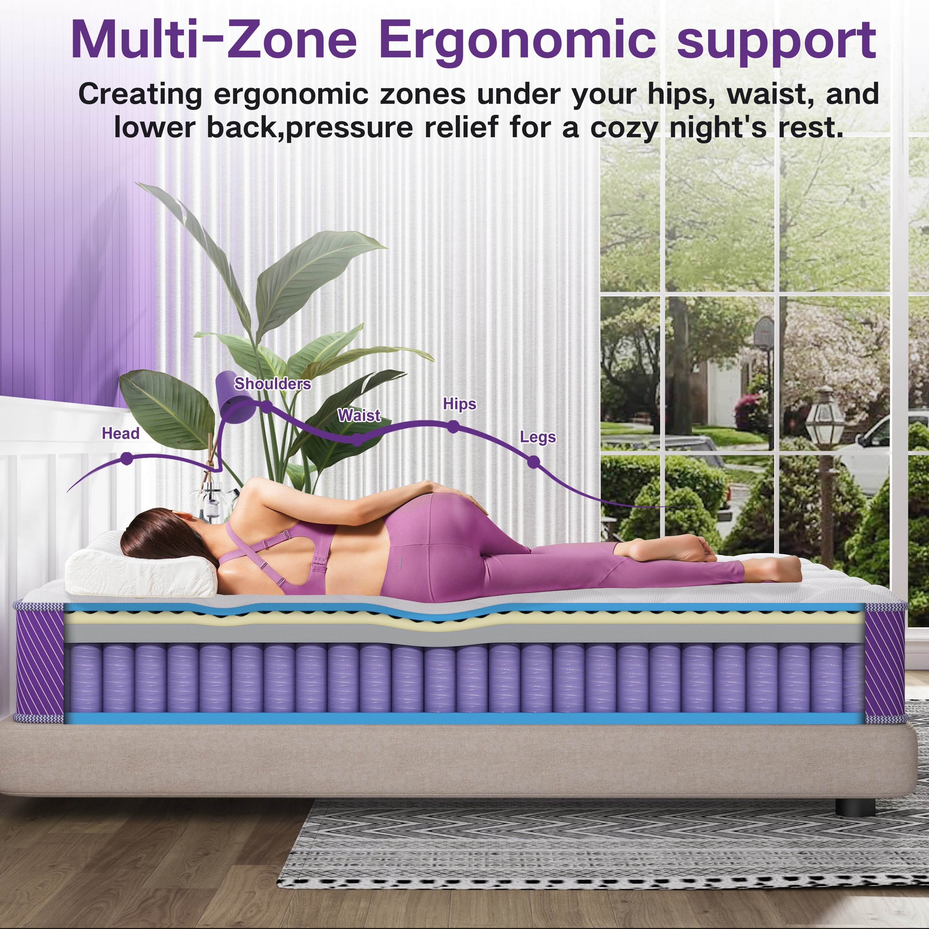 Anmiz Full Size Mattress 10 inch Hybrid Mattress in a Box, Certified Safe Foams & Fabric, Pocket Spring, Fiberglass Free, Natural Back Pain Relief & Motion Isolation, Medium Firm Support