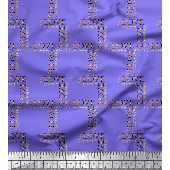 Soimoi Purple Poly Georgette Fabric Floral Alphabet Text Printed Craft Fabric by the Yard 42 Inch Wide