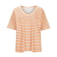 thumbnail image 4 of Tops For Women 2025 Bdfzl Women Oversized T-Shirt Striped Short Sleeve V Neck Tee Shirt Casual Loose Drop Shoulder Summer Going Out Top Orange S, 4 of 5