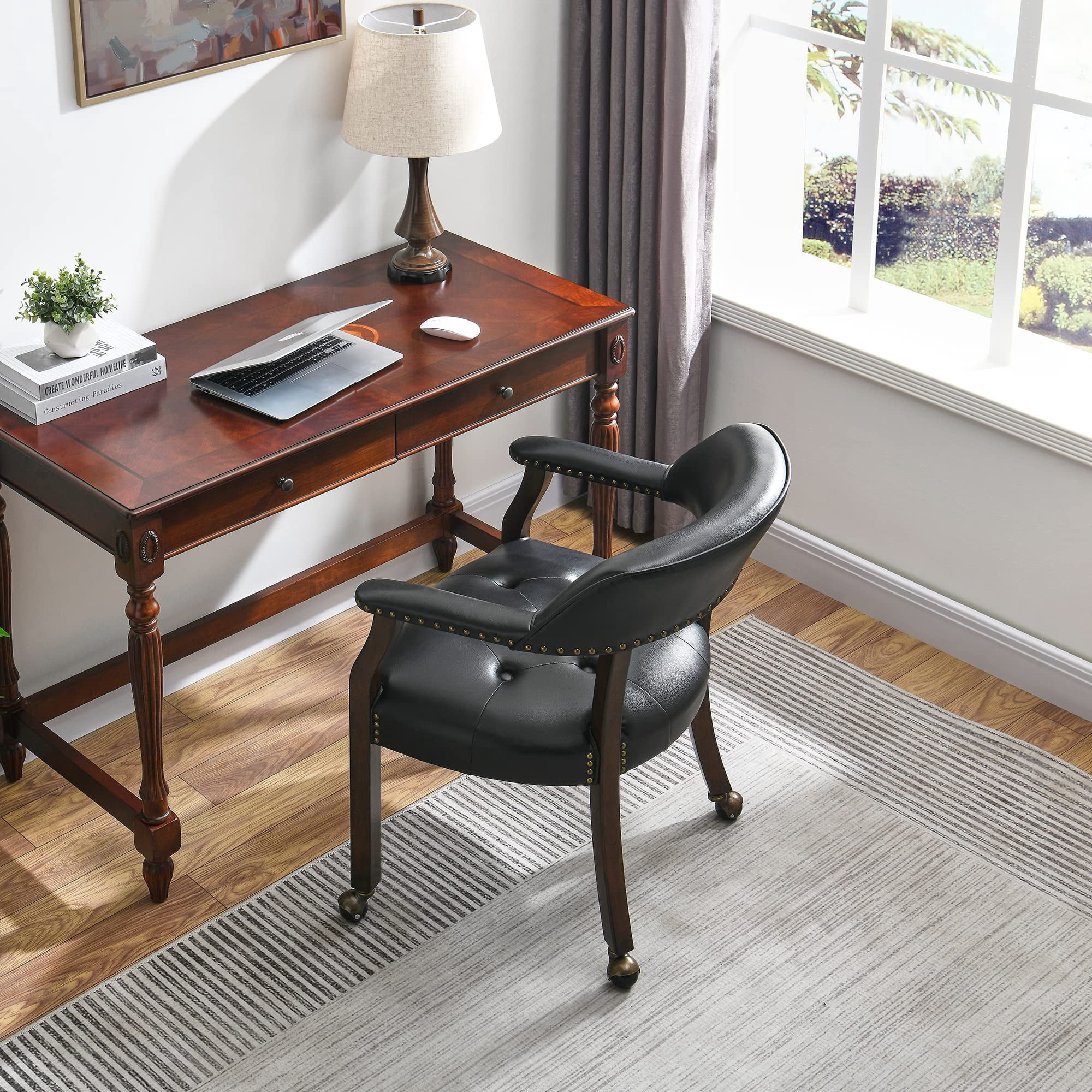 JESONVID Dining Chair with Casters, Captain's Chairs with Rollers Dinette Sets Poker Chairs with Wheels Kitchen Table Rolling Chairs High Back Chair On Caster(Light Wheat 318LT)