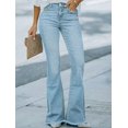 thumbnail image 2 of Women’s High Waist Light Wash Frayed Flare Jeans Pant cuff hemming design Stretch Denim for Effortless Retro Chic, 2 of 7