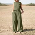 thumbnail image 2 of vigerkar Women's Summer 2 Piece Outfits Sleeveless Crop Top Capri Wide Leg Pants Jumpsuit Linen Lounge Beach Travel Sets Green, S, 2 of 9