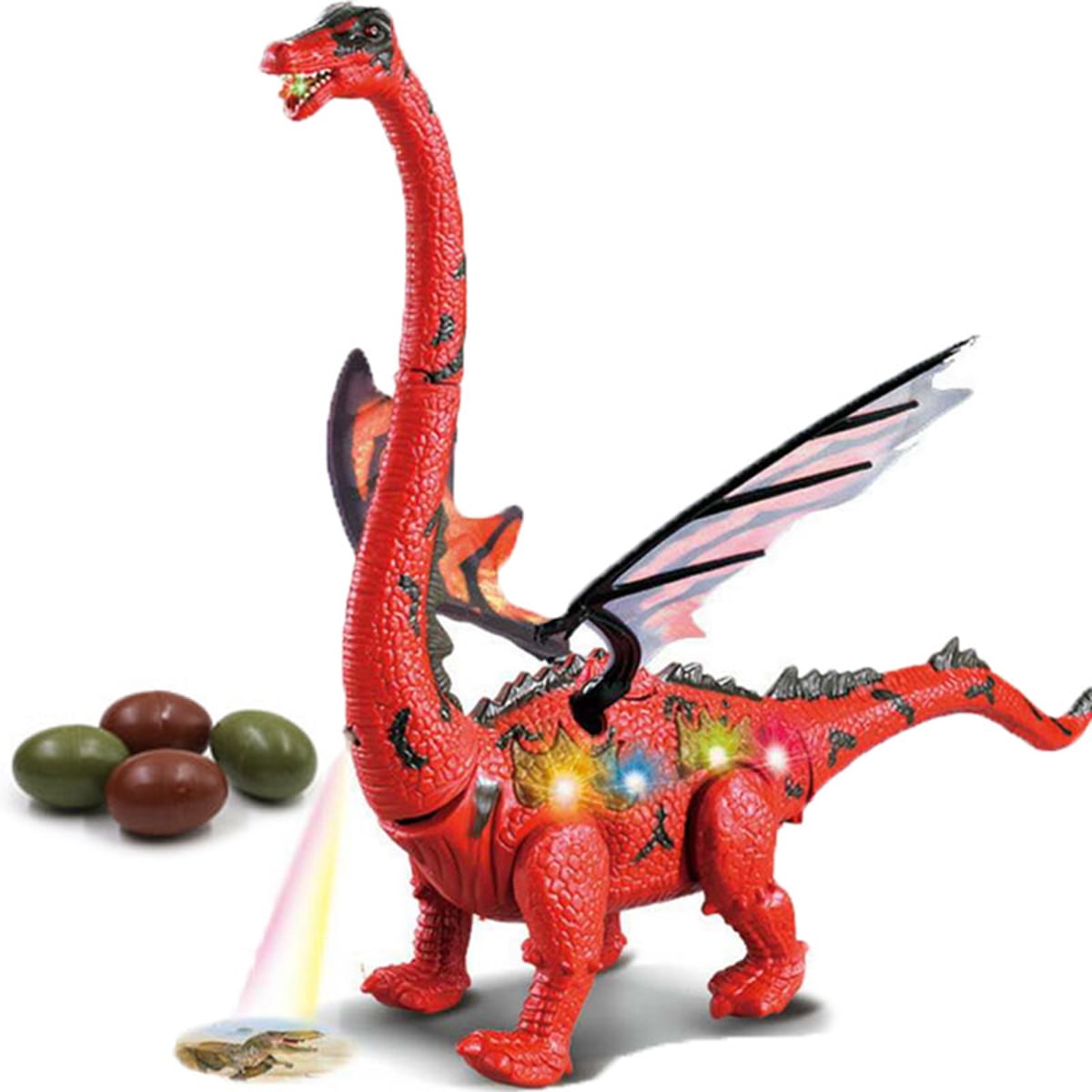 Battery Operated Walking Toy Dinosaur Brachiosaurus w Double Wings Forward Movement and Sounds Egg Laying Action Come With 2 Eggs Light Up Stomach Projection Lights Gift Walmart