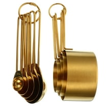 EXHUMKY 9-Piece Kitchen Measuring Set, Golden Stainless Steel Measuring Cups and Spoons for Cooking and Baking