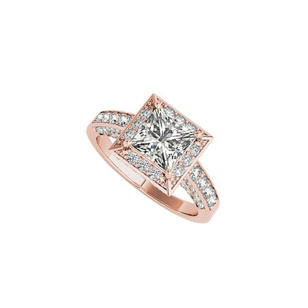 Quartz Vermeil Ring - CZ Square Halo Engagement Ring 14K Rose Gold Vermeil