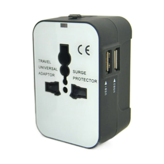 Travel Tech Elite, adaptador internacional con puertos USB de aleación de aluminio, obturadores de seguridad y toma de corriente CA para dispositivos globales (tamaño: 7,7 x 5 x 4 cm)