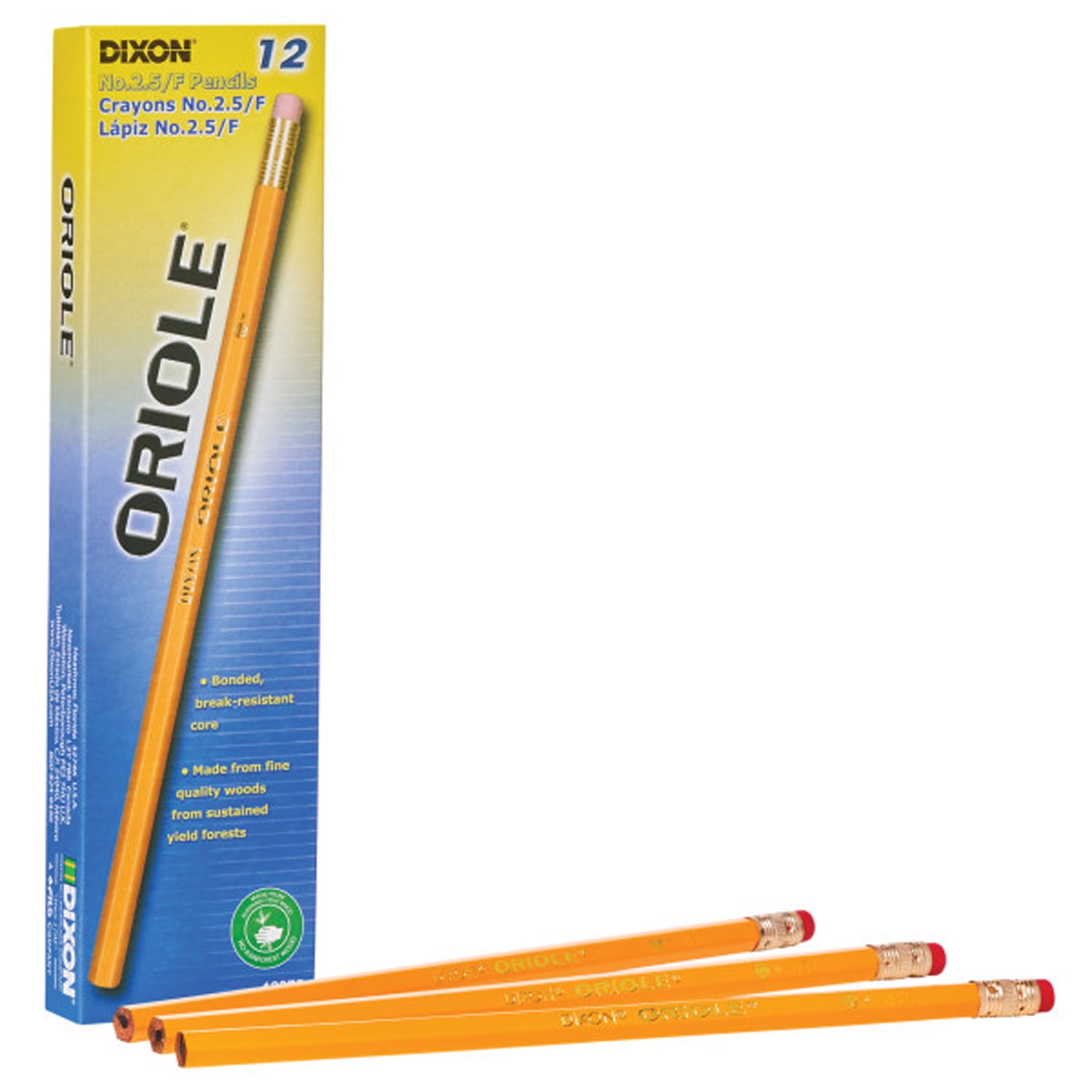 Oriole Pencils, No. 2.5 Medium Yellow, Unsharpened, 12 Per Box, 6 Boxes