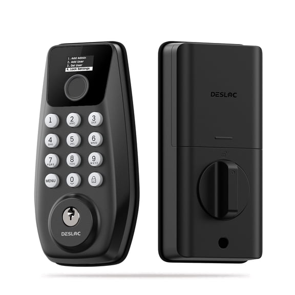 DESLOC C110-W Touchscreen Fingerprint Smart Lock, Keyless Entry Front Door Lock, Black Keypad Door Lock, Auto-Lock, Anti-Peep Code, IP54 Weatherproof