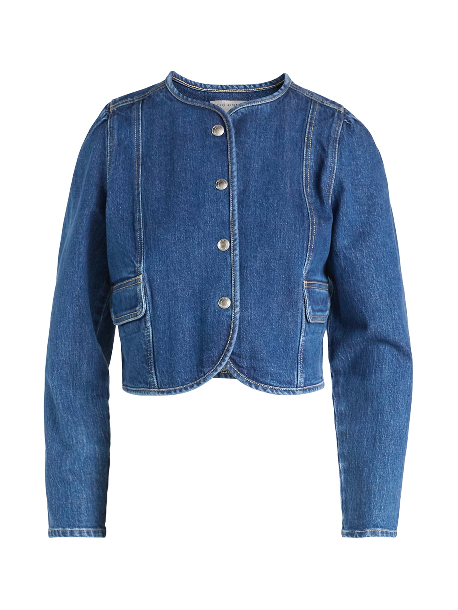 Free Assembly Women's Cropped Denim Jacket with Puff Sleeves