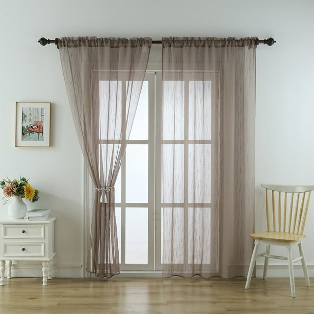 MAWCLOS Voile Windows Drapes Treatments Sheer Window Curtain Light Filtering Lightweight Tulle Curtains Panel Rod Pocket Luxury Semi Solid Home Decor Brown W: 52" x H: 45"