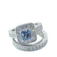 thumbnail image 3 of Women's 2.50 ct Halo Sapphire Blue Cz Sterling Silver Rhodium Plated Wedding Ring Set, 3 of 5