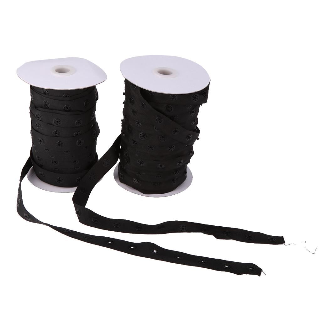 2 Spools Black Sewing Snap Tape Band Resin Snap Buttons Zipper Fastener Replacement 8mm Width for Sewing diy 50 Yards/Roll
