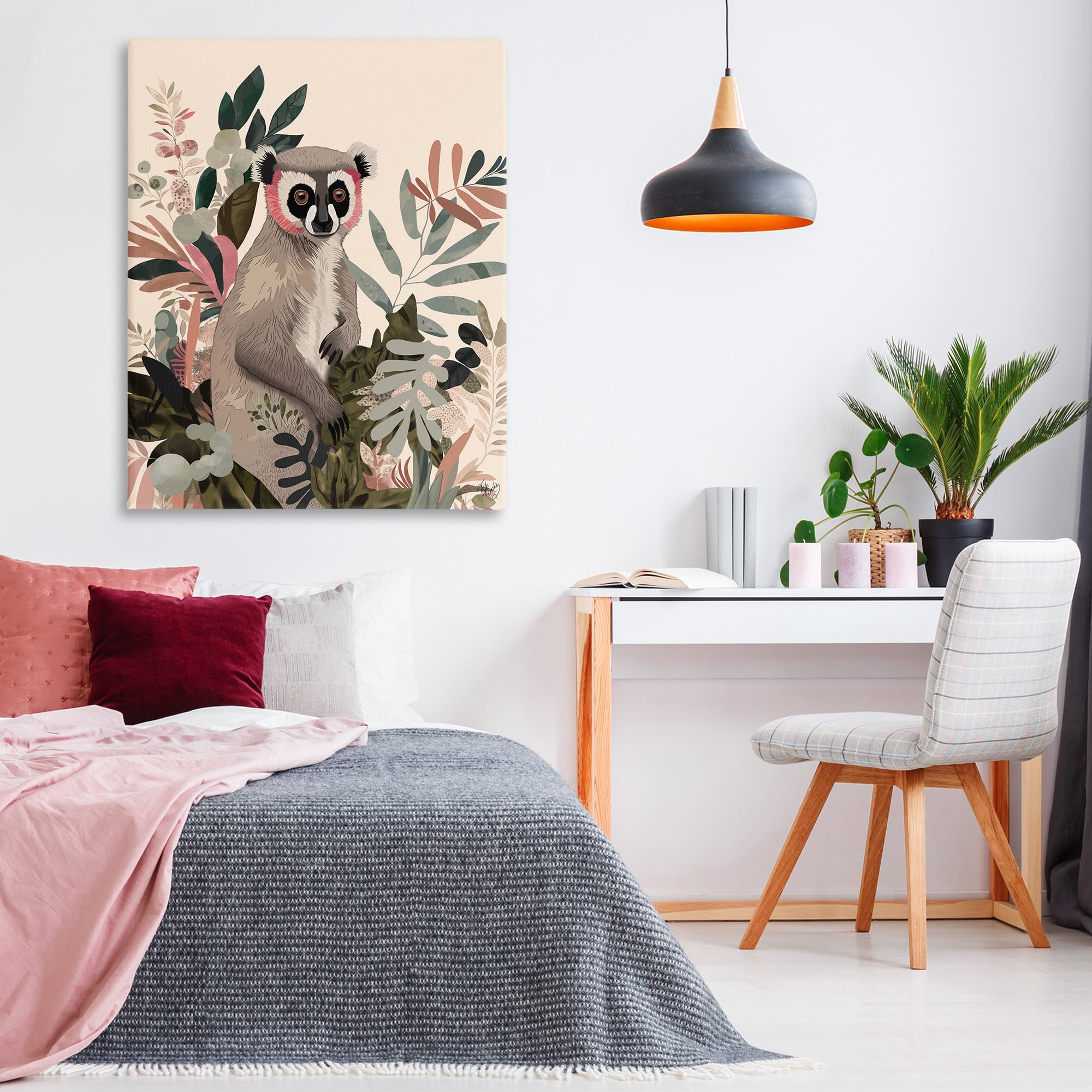Stupell Industries Lemur in Tropical Tree Animals & Insects Painting Gallery Wrapped Canvas Art Print Wall Art, 36 x 48