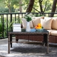 thumbnail image 6 of Omniberg 32 Inch Outdoor Wicker Coffee Side Table, Rectangular Patio Bistro Table Bar Dining Table with Tempered Glass Top for Garden Yard Porch, 6 of 8
