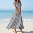 thumbnail image 2 of TQWQT Women's Plus Size Dresses Gray Summer Dress Short Sleeve Casual Long Dress Boho V-neck Chiffon Dresses Spring Tiered Dress Gray XS, 2 of 5