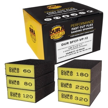 Dura-Gold Micro Hand Sanding Block Kit, 3.5 x 1 Pad, Hook & Loop Backing, 40 Sandpaper Sheets, 5 Each 60, 80, 120, 180, 220, 320, 400, 600 Grit - Woodworking, Small Detail Finish Sander