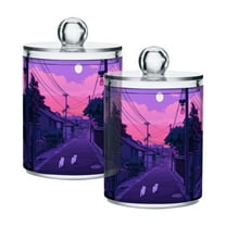 Yayeee 2 Pack Qtip Holder Bathroom Cotton Swab Canister with Lid Clear Dispenser Set, White Cat Walking