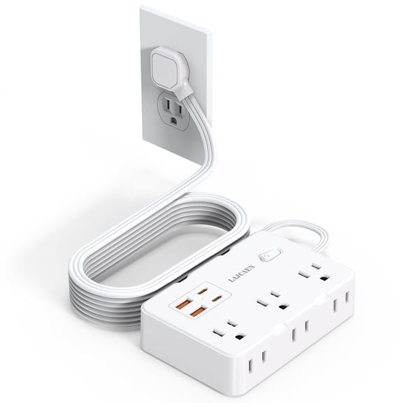 Flat Plug Extension Cord Indoor 5 Feet, Power Bars with Surge Protector, LAJCAEN Power Strip with 6 Multiple Outlets 4 USB Ports (2 USB C), Surge Protection for Dorm Room Home Office, White