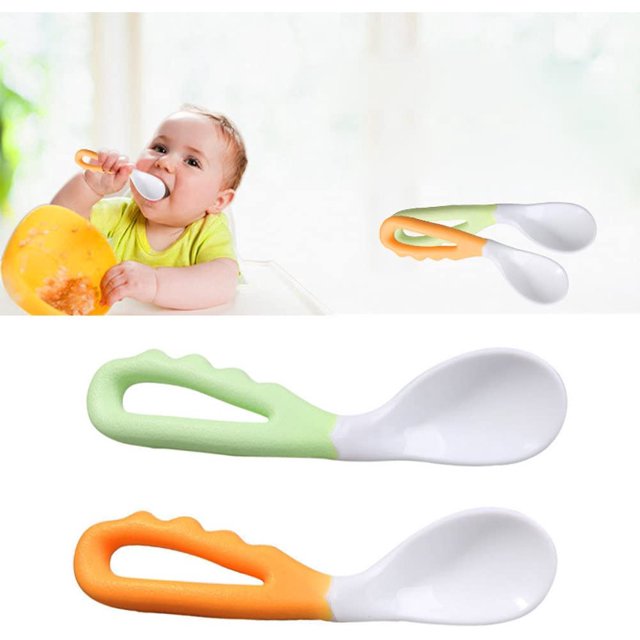 Cuchara de seguridad para bebés que se autoalimenta para bebés Cuchara para doblar ficticia sólida Cuchara para doblar Juego de 2 JFHHH pequeña