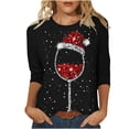 thumbnail image 2 of Prix Réduit! Aqestyerly Hauts de Noël pour Femmes Liquidation T-Shirt Imprimé de Noël Manches 3/4 Blouse Col Rond Hauts Décontractés, 2 of 4