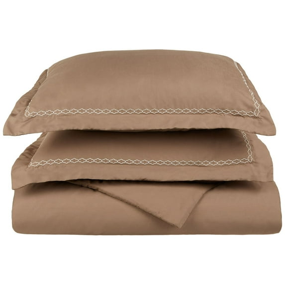 Clouds Embroidery Microfiber Duvet Cover Set, Gift Box, Full/Queen, Taupe/Ivory